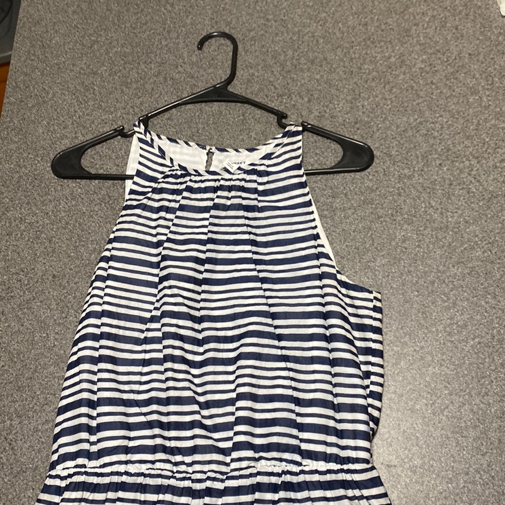 Old navy women’s dress size medium colors navy blue white stripes yellow bottom